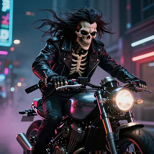 Cyberpunk Skeleton Assassin on Motorcycle