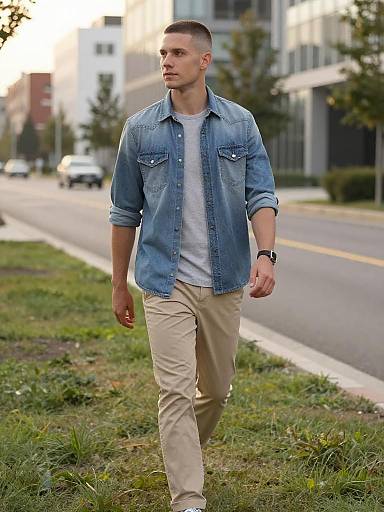 Golden-Hour Denim Stroll Through City
