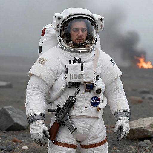 Intense Astronaut in Rocky Landscape