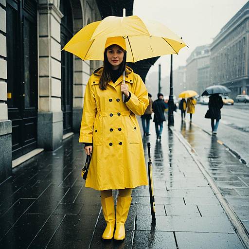 Woman in Yellow Raincoat with Umbrella