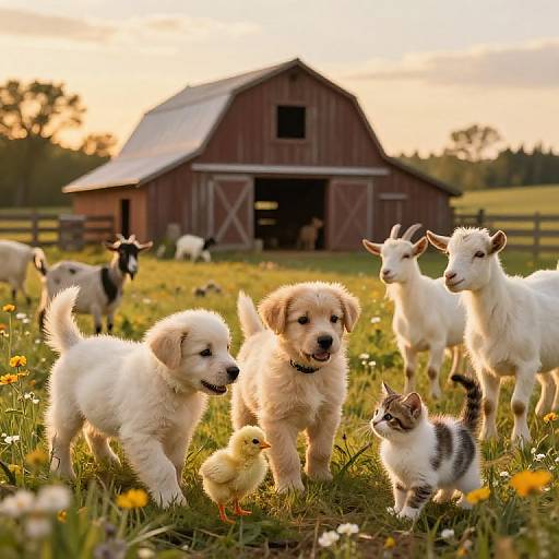 Playful Farm Animals at Golden Hour