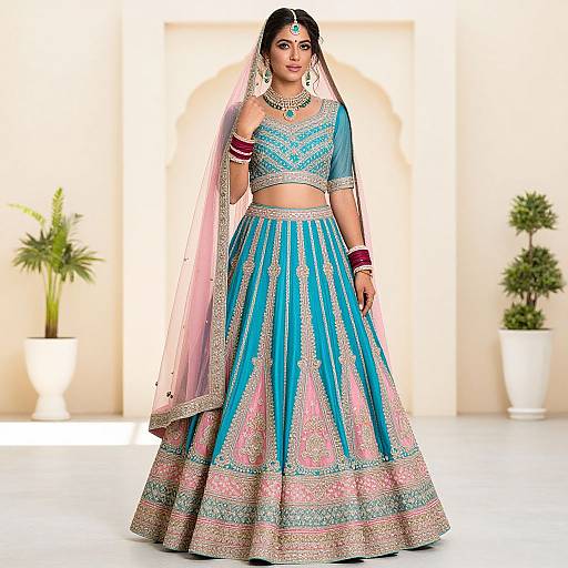Elegant Blue and Pink Lehenga