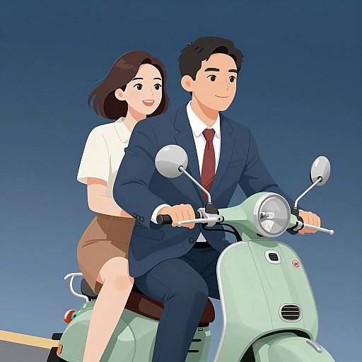 Couple on a Green Scooter Adventure
