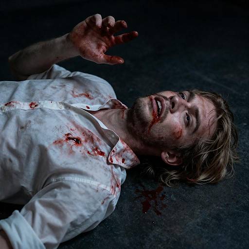 Intense Scene of a Wounded Man