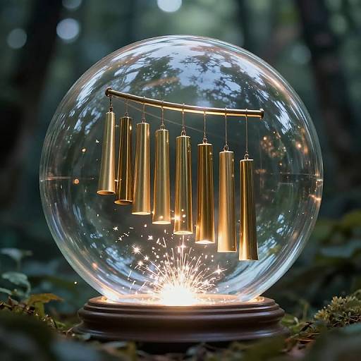 Ethereal Glass Sphere with Golden Chimes