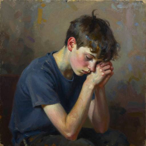 Avant-Garde Oil Portrait of Sad Boy