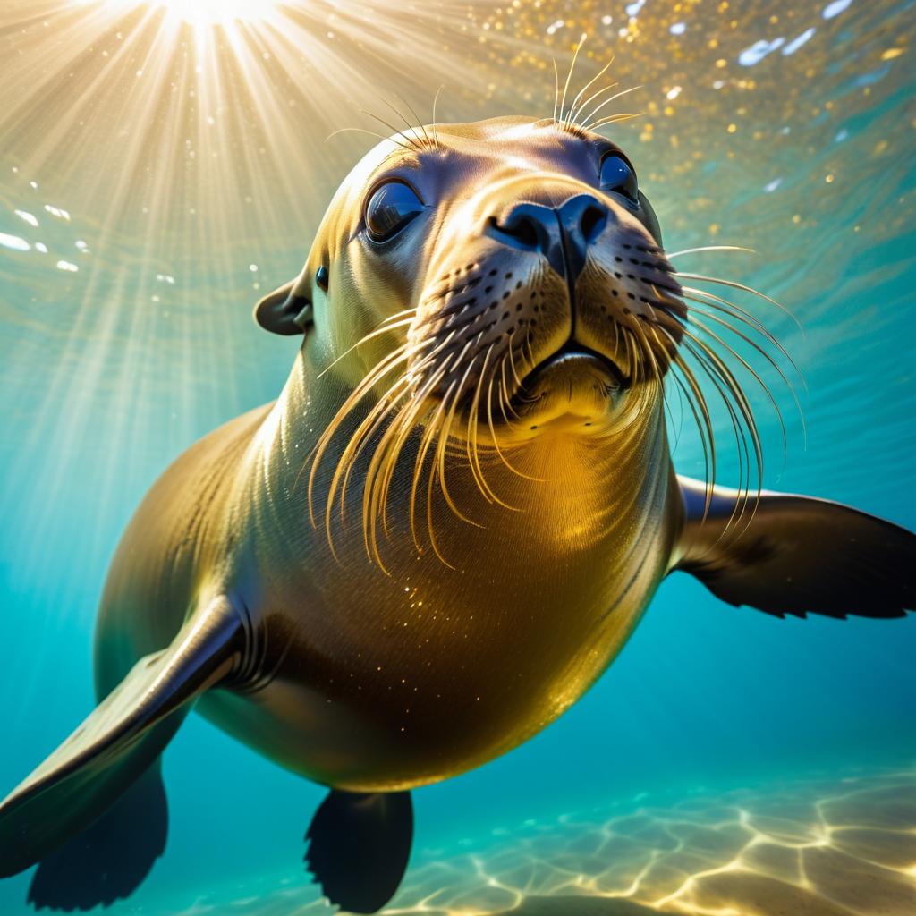 Playful Elder Sea Lion Underwater Close-Up