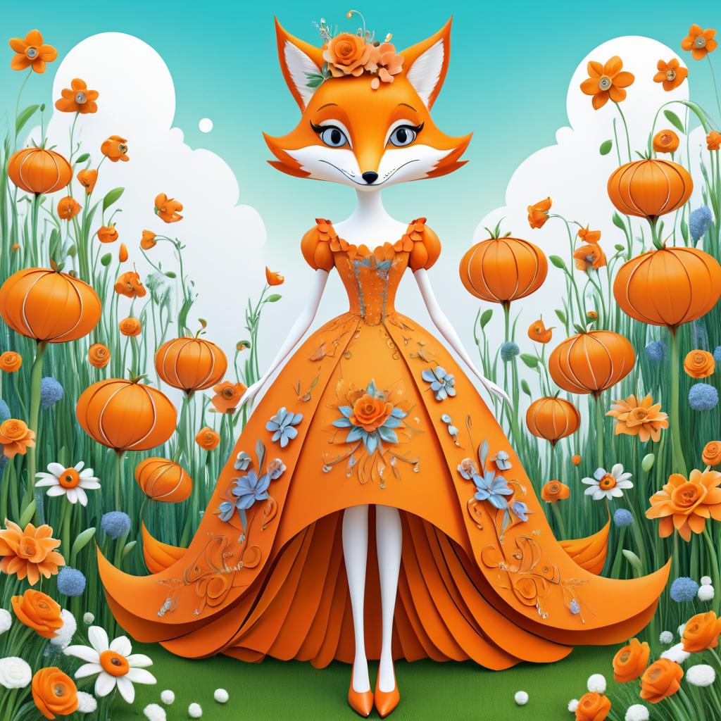 Whimsical Fox in Colorful Frosty Garden