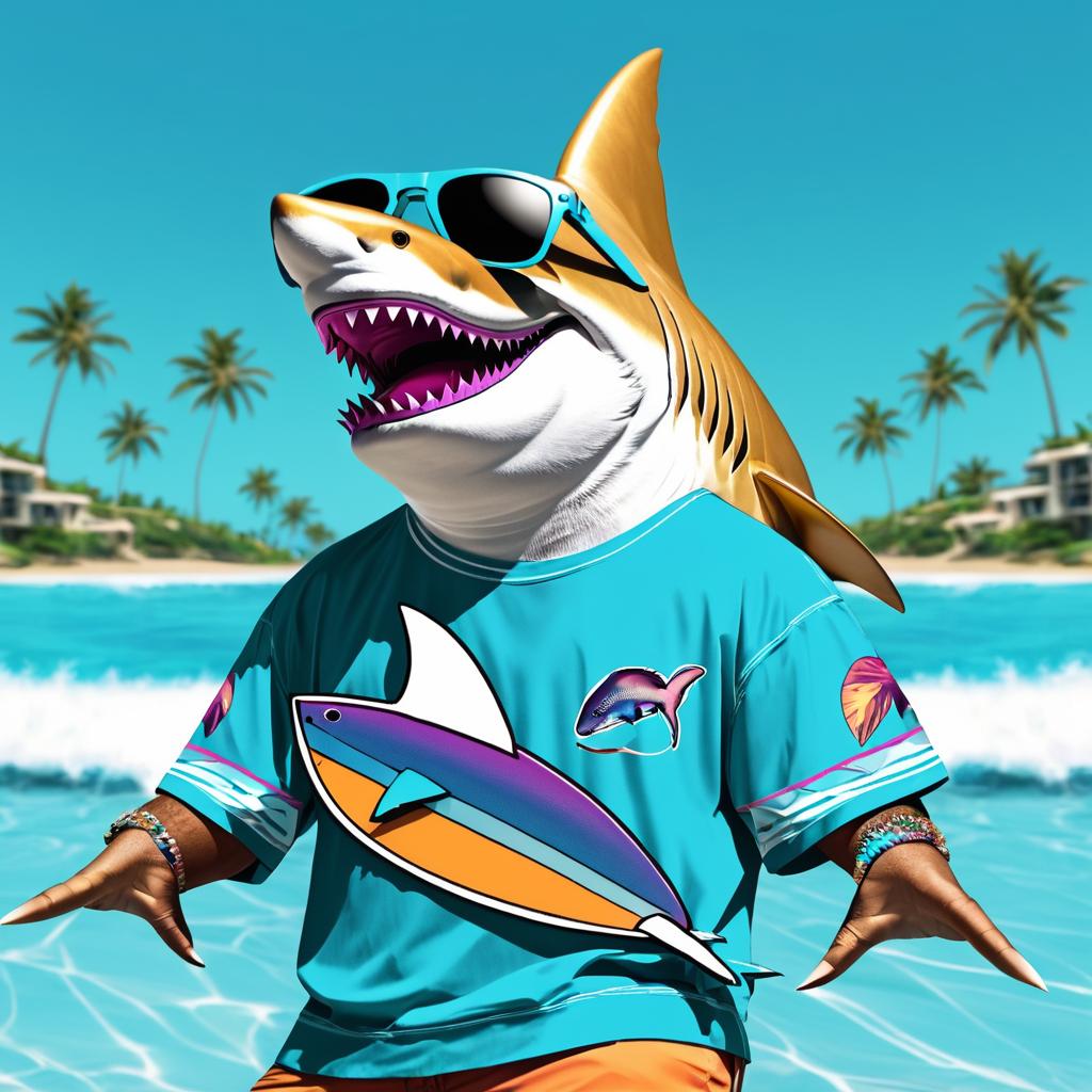 Cool Shark Rapper in Surf Style