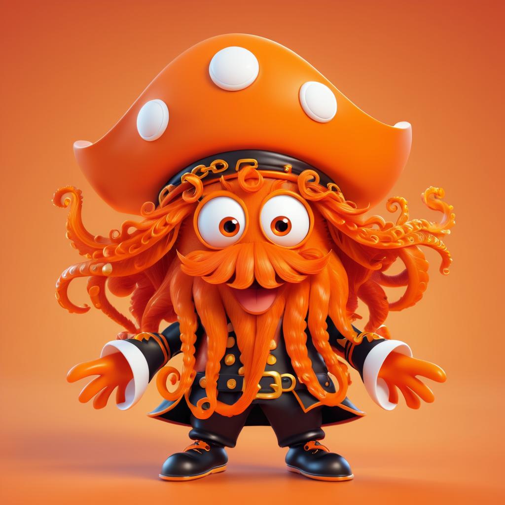 Funny Pirate Octopus With Curly Hair