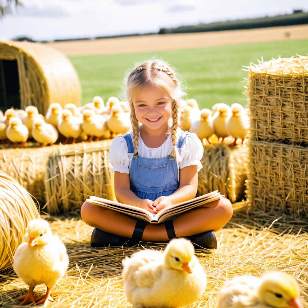 Charming Farm Scene with Little Girl Reading