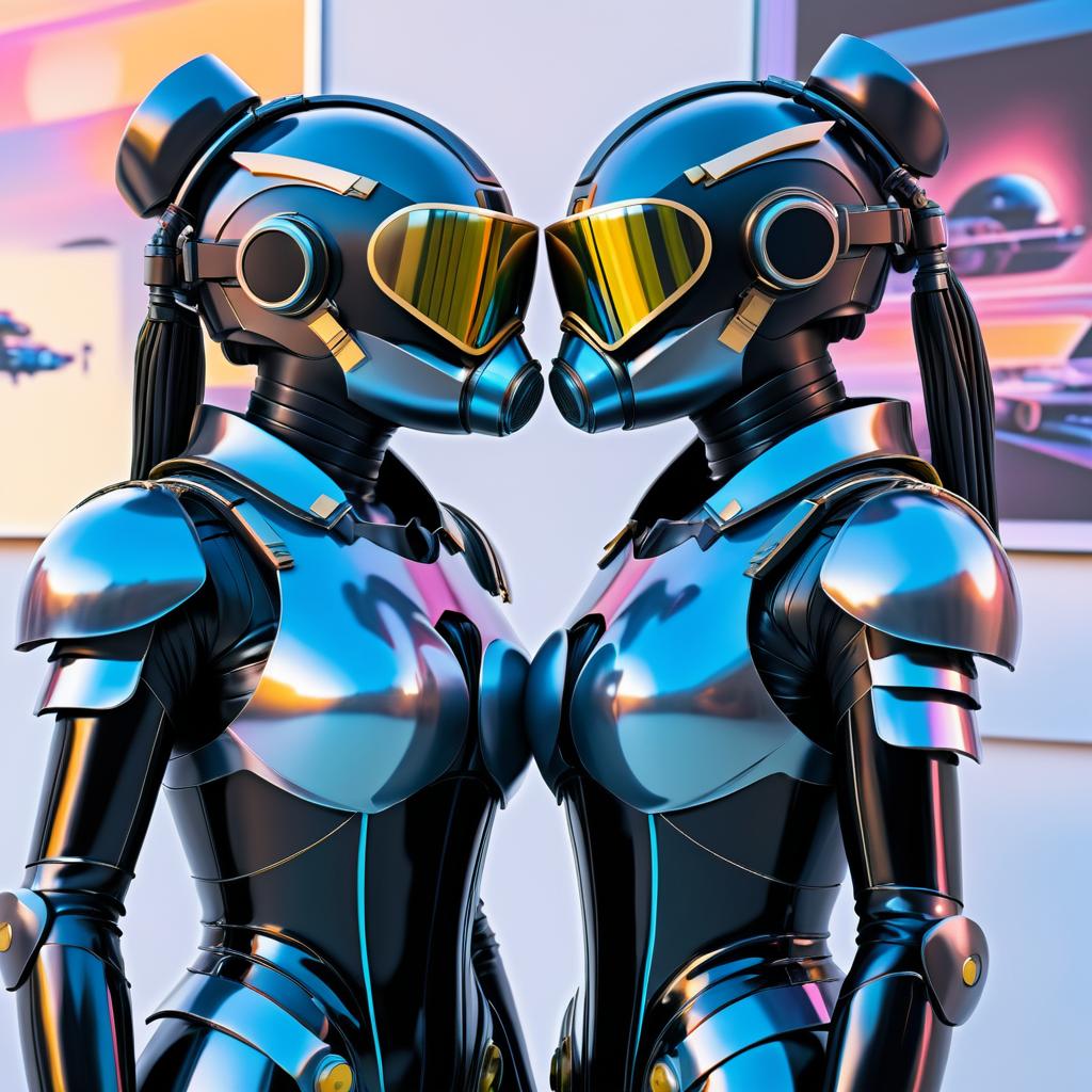 Futuristic Robot-Human Kiss Portrait