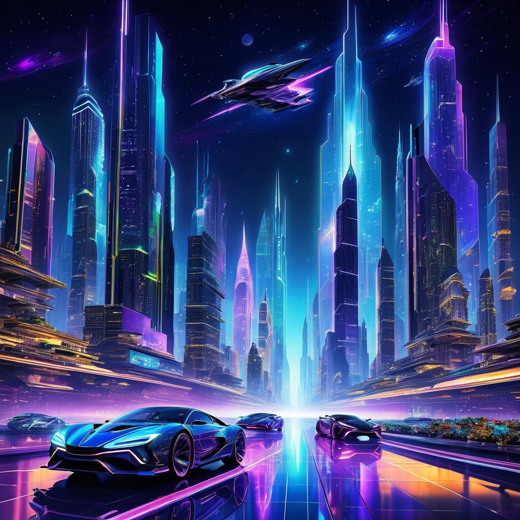 Futuristic City Skyline at Night