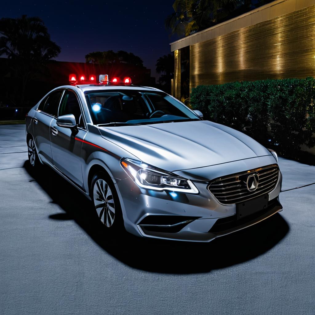 Night-Time Parked Silver Sedan Scene