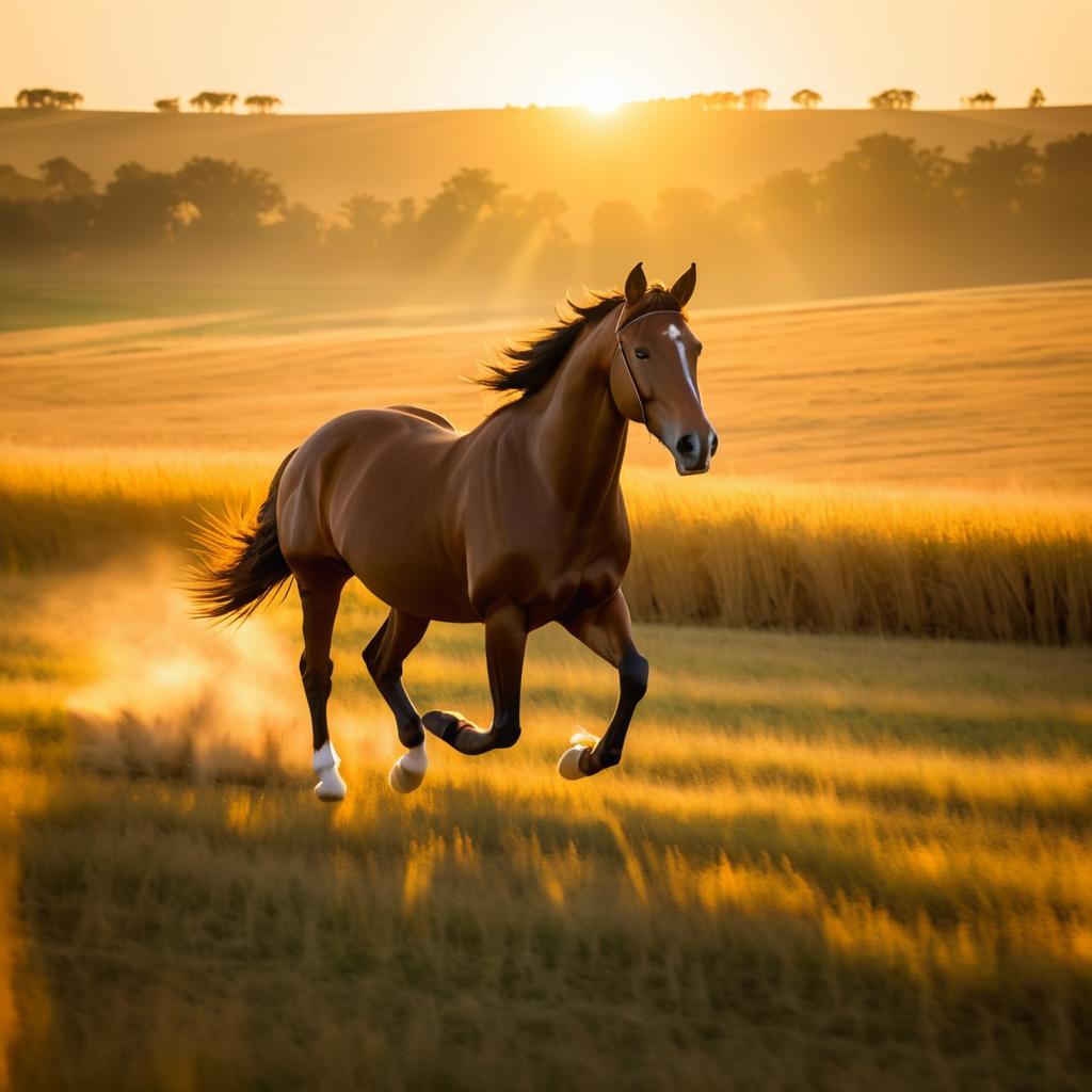 Galloping Horse in a Golden Sunset