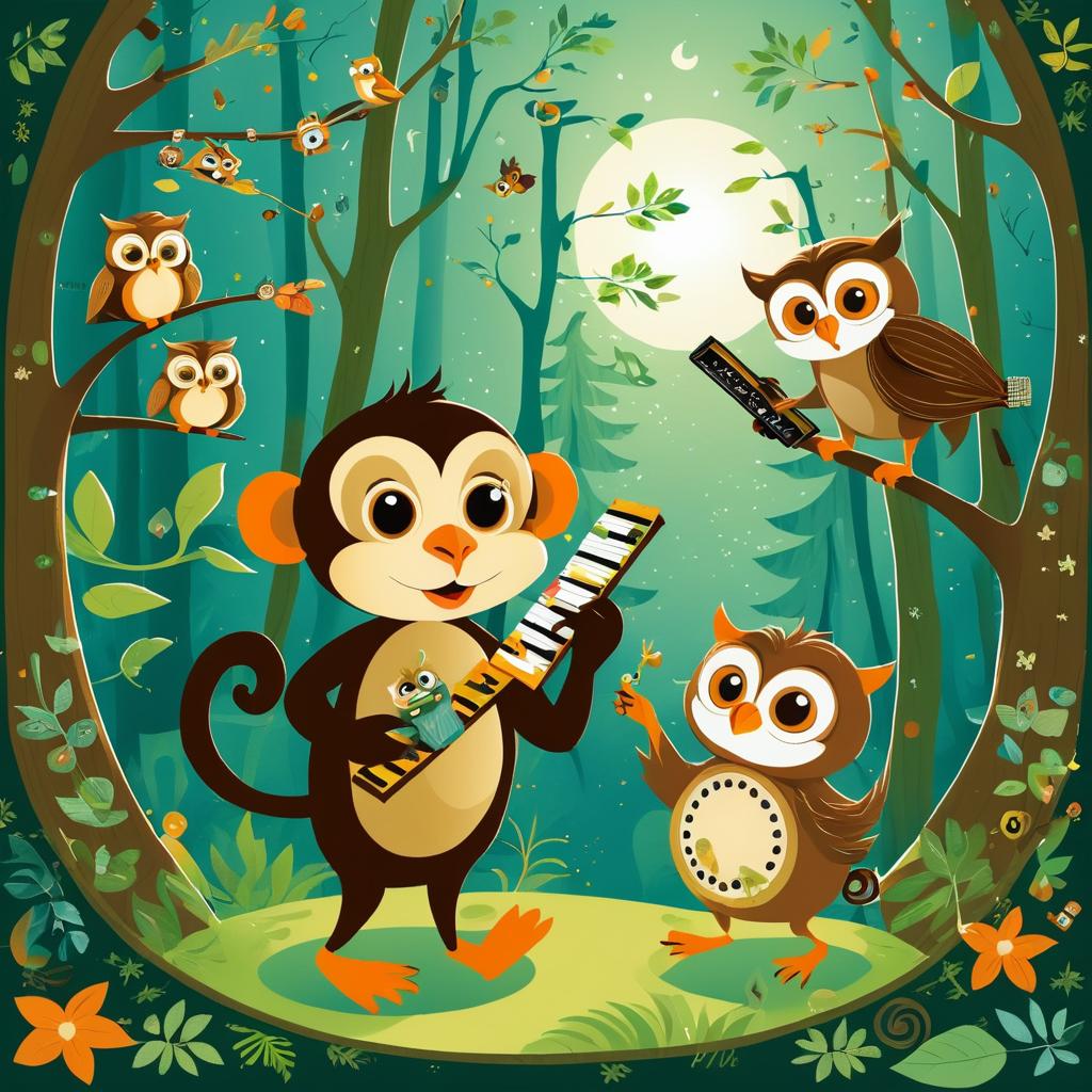 Whimsical Forest Music with Monkey and Owl