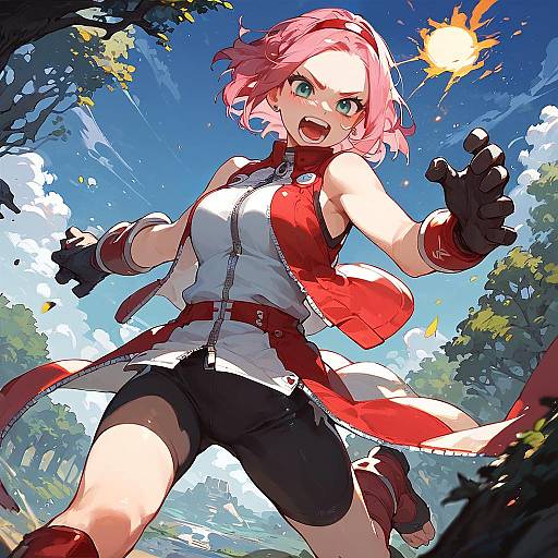 Dynamic Anime Girl with Pink Hair Outdoors