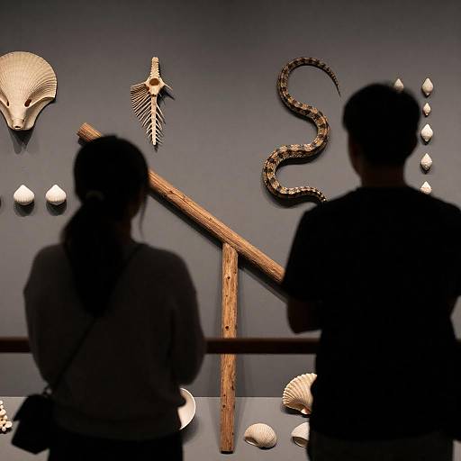 Silhouette of Two People Viewing Museum Exhibit