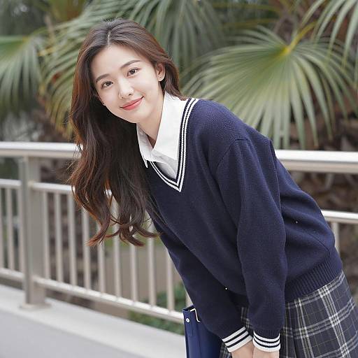 Smiling Asian Woman in Outdoor Setting