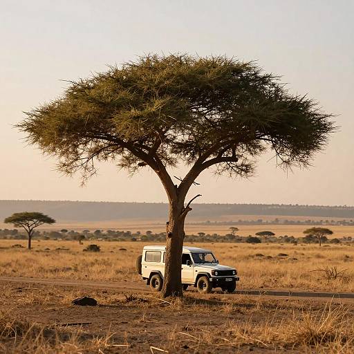 Golden Hour Savanna with Acacia Tree