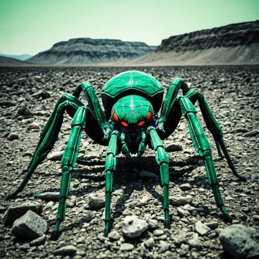 Emerald Green Arachnid Creature in Rocky Wasteland