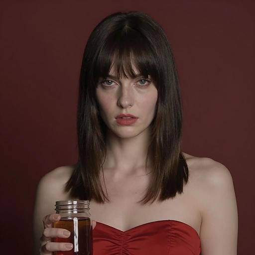 Elegance in Dark: Woman in Red Dress