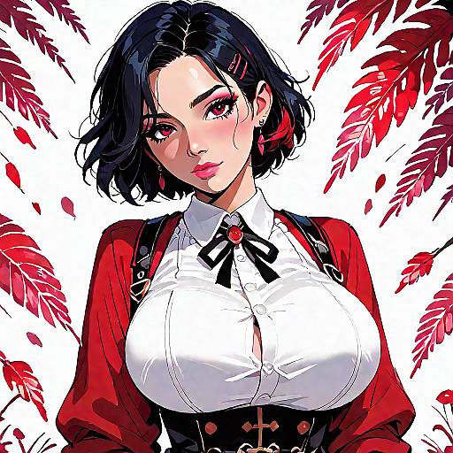 High-Score Red Anime Busty Portrait