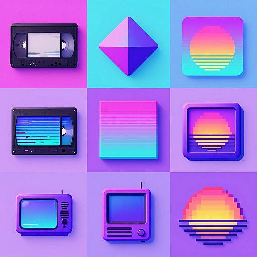Vaporwave 3D Geometric Collage