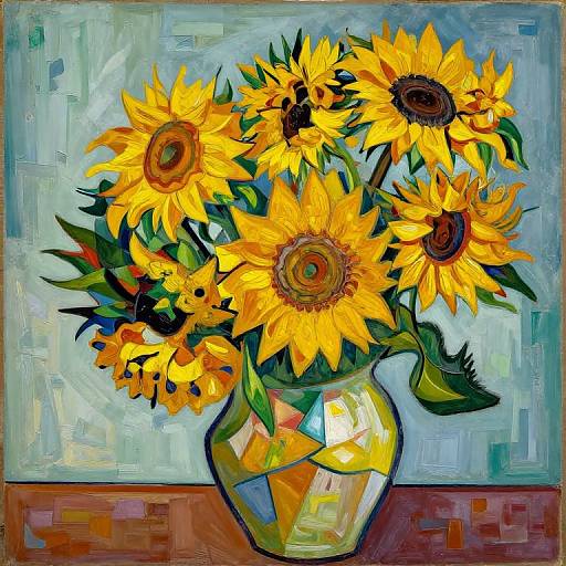 Cubist Sunflowers in Vibrant Style