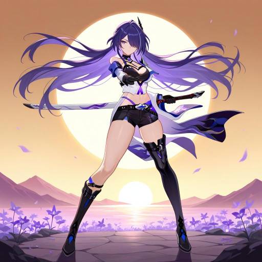 Elegant Warrior on a Moonlit Peak