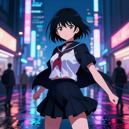 Anime Girl in Futuristic Neon City