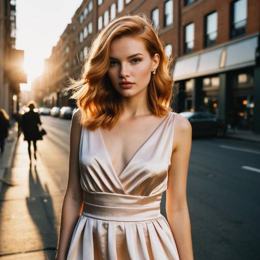 Strawberry Blonde Model in Satin Dress Urban Fashion