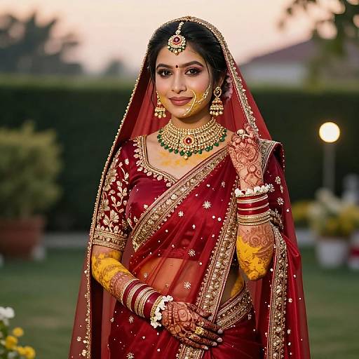 Bride in Haldi Attire at Sunset