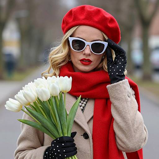 Chic Woman in Red Accessories Outdoors