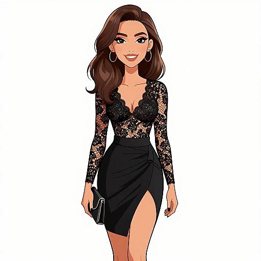 Elegant Woman in Black Lace Eveningwear