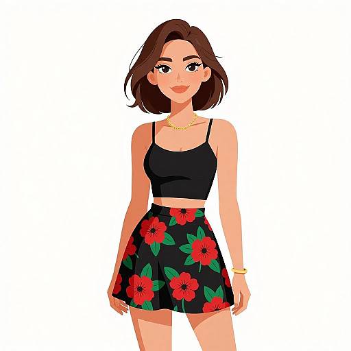 Chic Smiling Woman in Floral Skirt