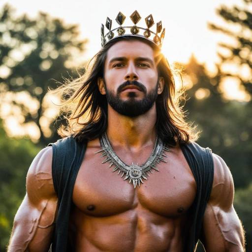 Muscular Man Wearing Crown and Necklace
