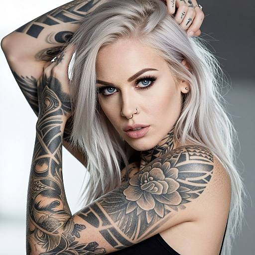 Edgy Tattooed Woman with Platinum Hair