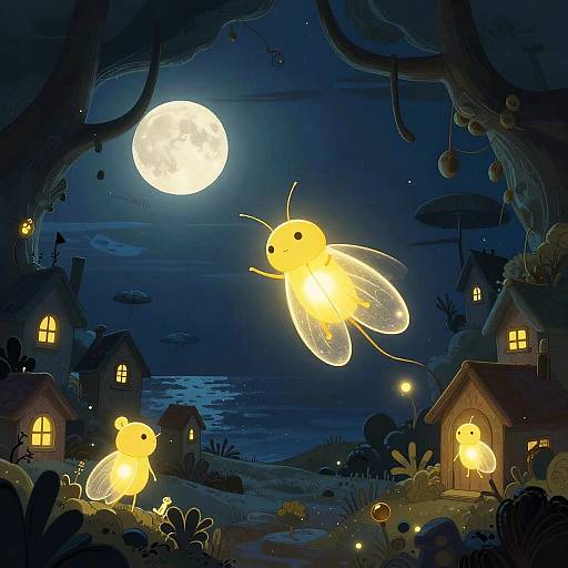 Neon Firefly in Moonlit Underwater Cavern