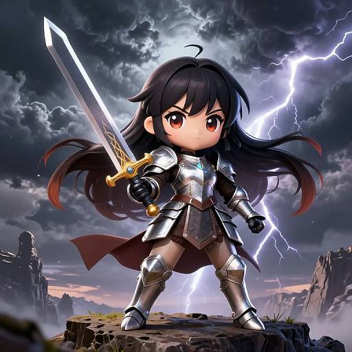 Chibi Fantasy Warrior Girl Heroic Pose