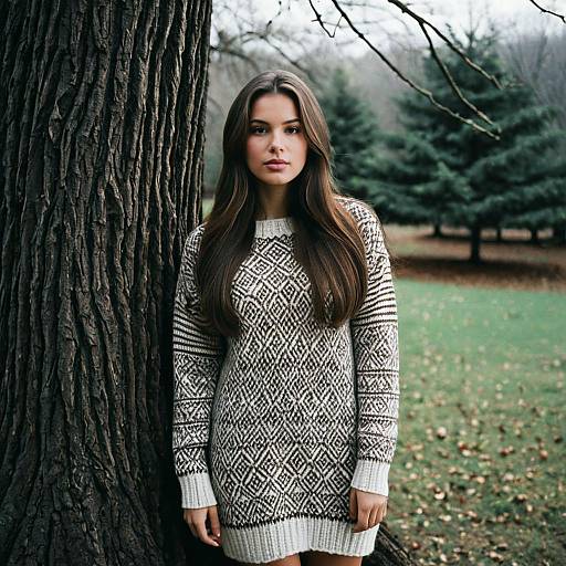 Young Woman in Sweater Dress Outdoors