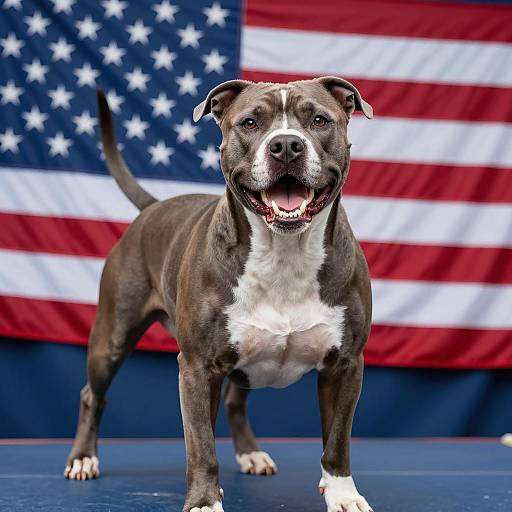 Happy American Pitbull Terrier with Flag