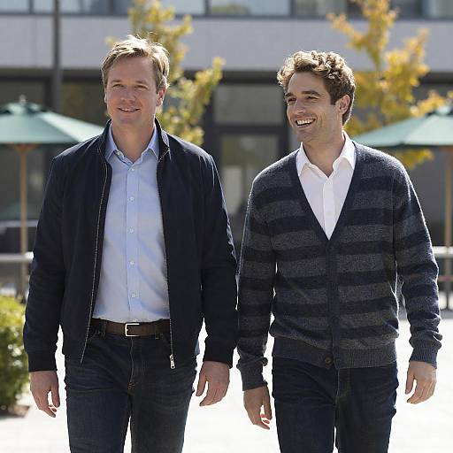 Cheerful Walk Outside Modern Building