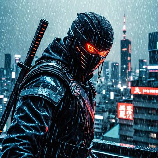 Cybernetic Ninja Assassin in Futuristic Tokyo