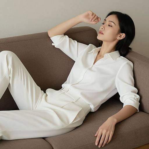 Graceful Woman Reclining on Sofa