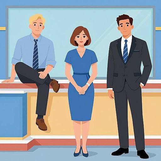 Illustration of Three People on TV Set
