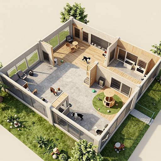 3D Animal Shelter with Outdoor Play Yards