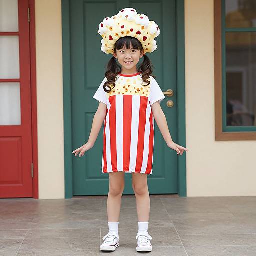 Girl in Popcorn Costume Indoors