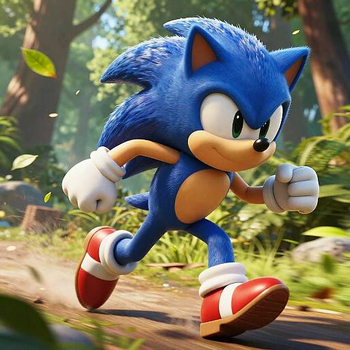 Realistic Sonic the Hedgehog Sprinting in Forest