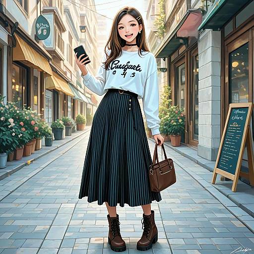 Photograph of an Asian woman with long brown hair, wearing a white 